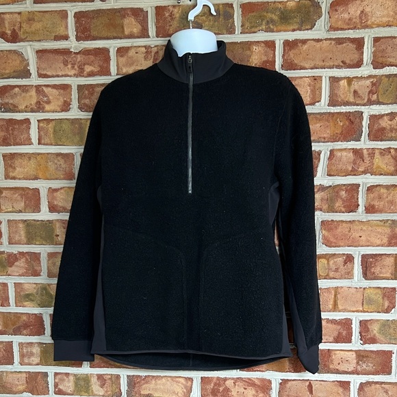 Lululemon Athletica Tundra Trek 1/2 Zip Black Wool Blend Fleece Top Large - Picture 1 of 9